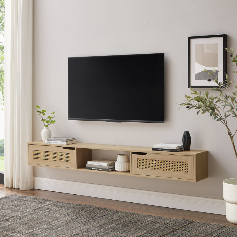 Bay Isle Home Petoskey Floating Wall Mounted TV Stand with 2 Dropdown Doors Overall Entertainment Centre Width Side to Side 70 W Wayfair TV Stands